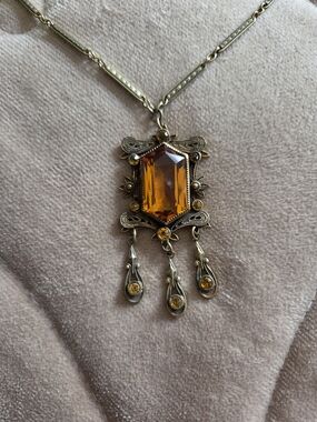 Antique Brass & Amber Czech Glass Necklass